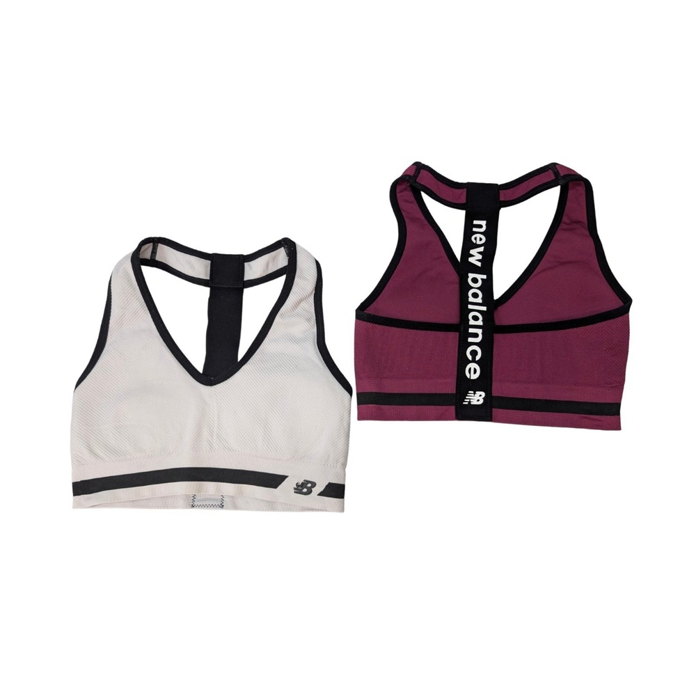 2pc New Balance Medium Impact Sports Bra Women's S/P White Maroon Gym Workout